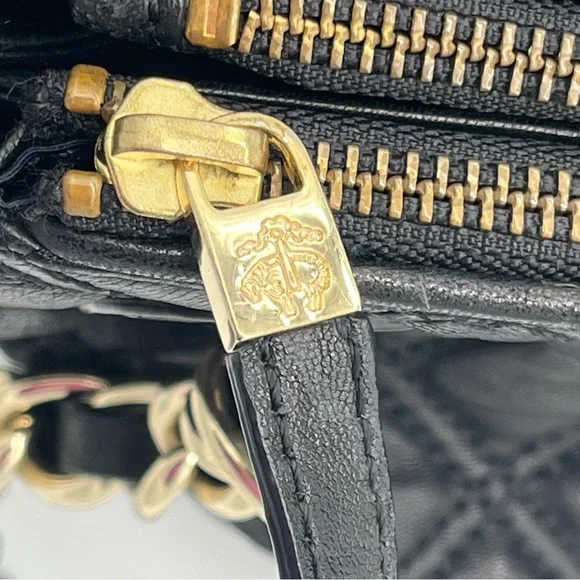 Brooks Brothers Black Quilted Lambskin Bag with beautiful Gold color Accents